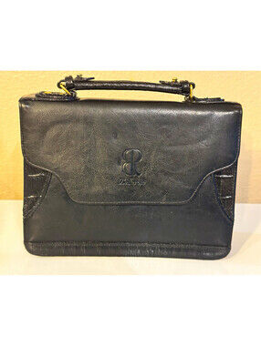 Bellino Black Business Travel Organizer Bag Top Handle Gold Tone Vintage